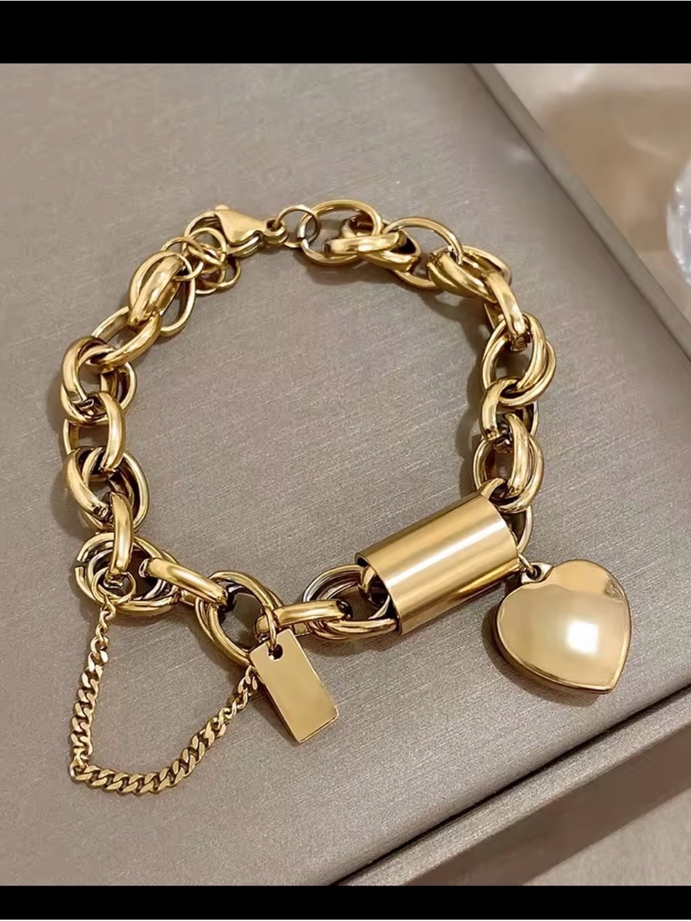 Gold Heart Padlock Chain Bracelet - Women Jewelry
